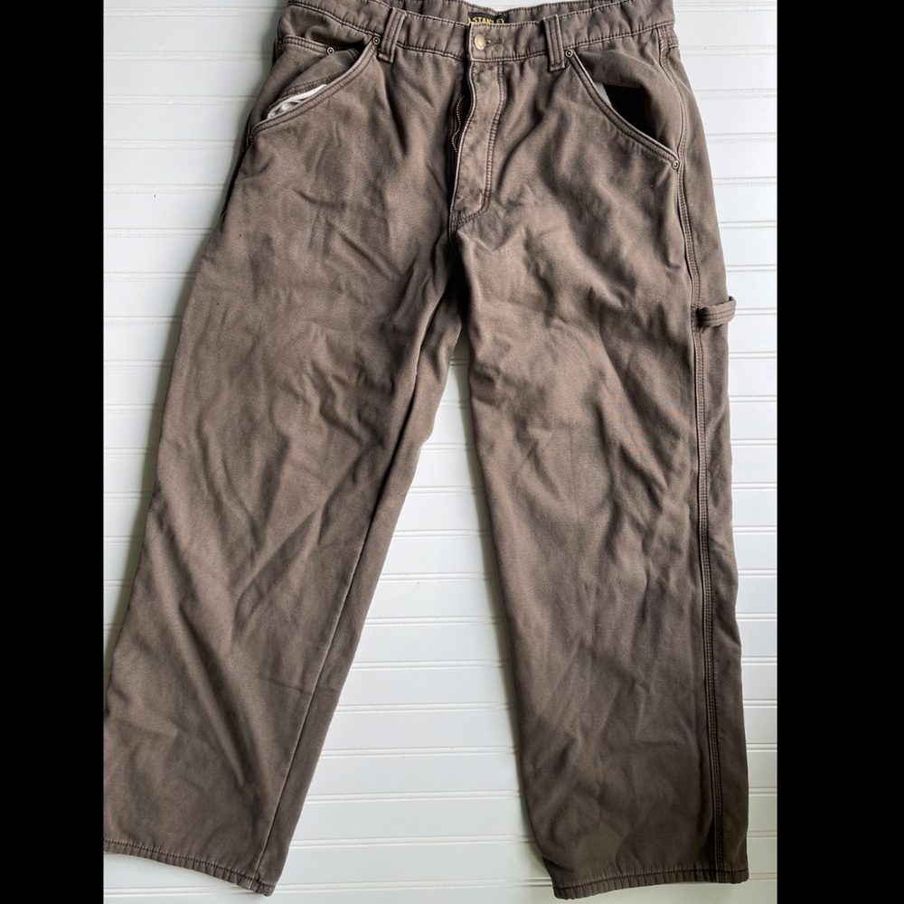 Stanley Fleece Lined Brown Work Pants Sz 36x32